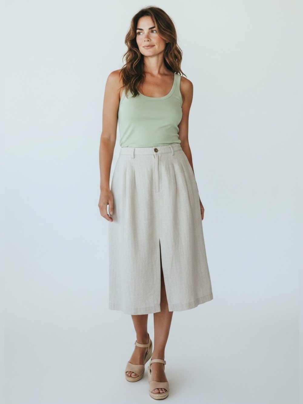 Banana Republic Cream Linen-Blend Midi Skirt with Pockets